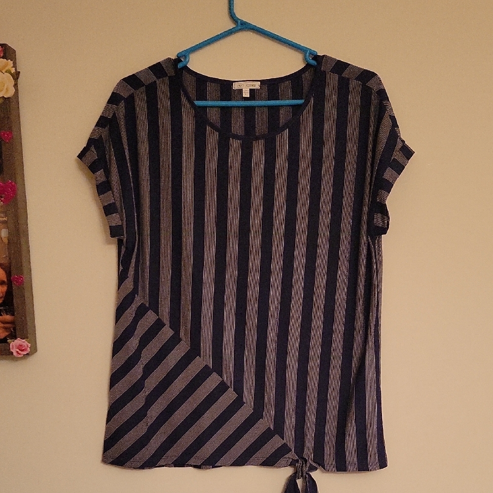 Navy Striped Women's Short Sleeve Top